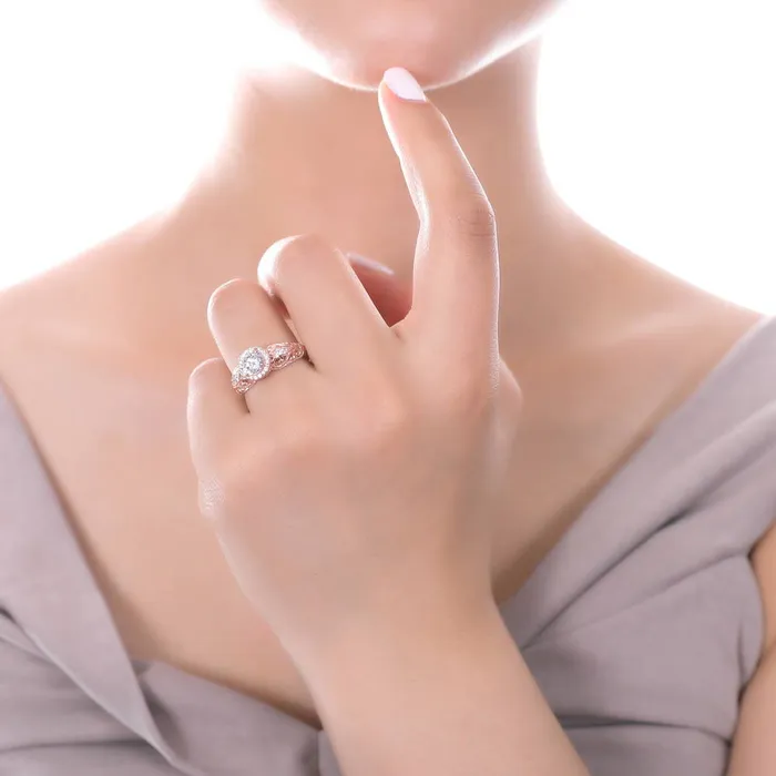 BERRICLE Halo Art Deco CZ Ring in Rose Gold Plated Sterling Silver Rings