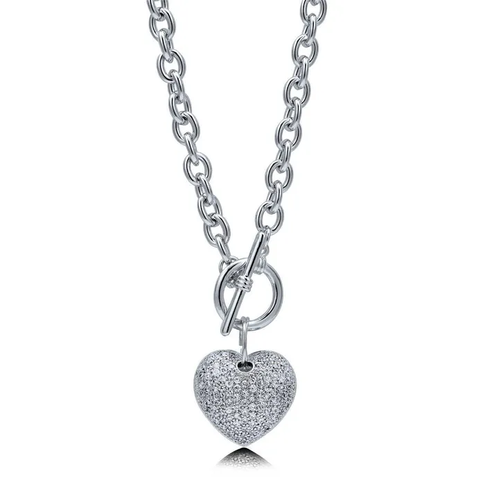 BERRICLE Necklaces Heart CZ Necklace Earrings and Bracelet in SilverTone