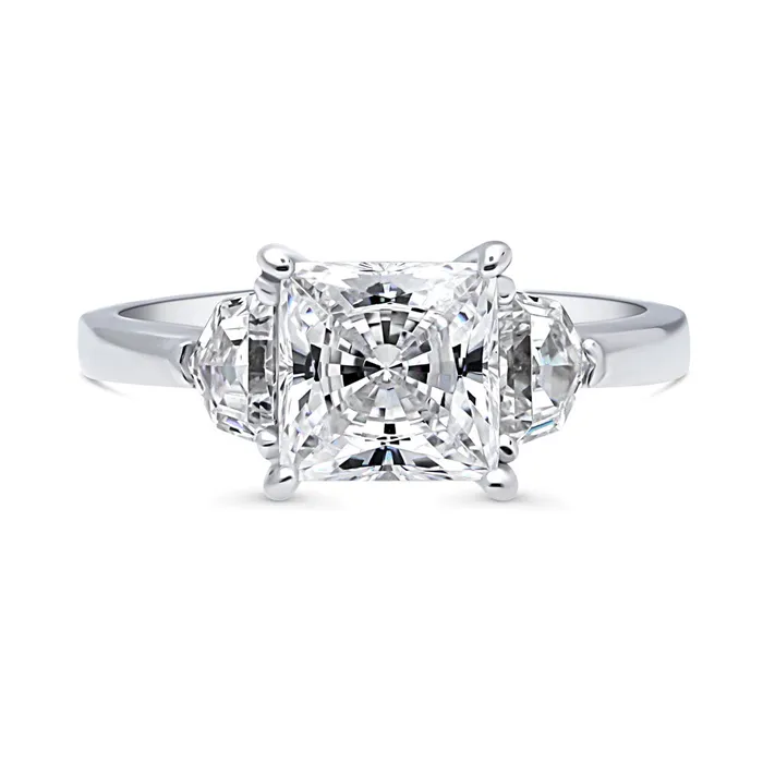 BERRICLE Rings 3Stone 2ct Princess CZ Ring in Sterling Silver