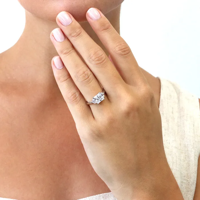 BERRICLE Rings 3Stone 2ct Princess CZ Ring in Sterling Silver