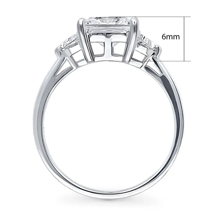 BERRICLE Rings 3Stone 2ct Princess CZ Ring in Sterling Silver