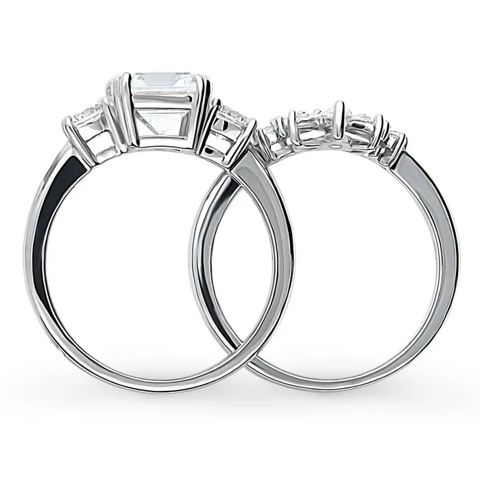 BERRICLE Rings 3Stone Flower 26ct Emerald Cut CZ Ring Set in Sterling Silver