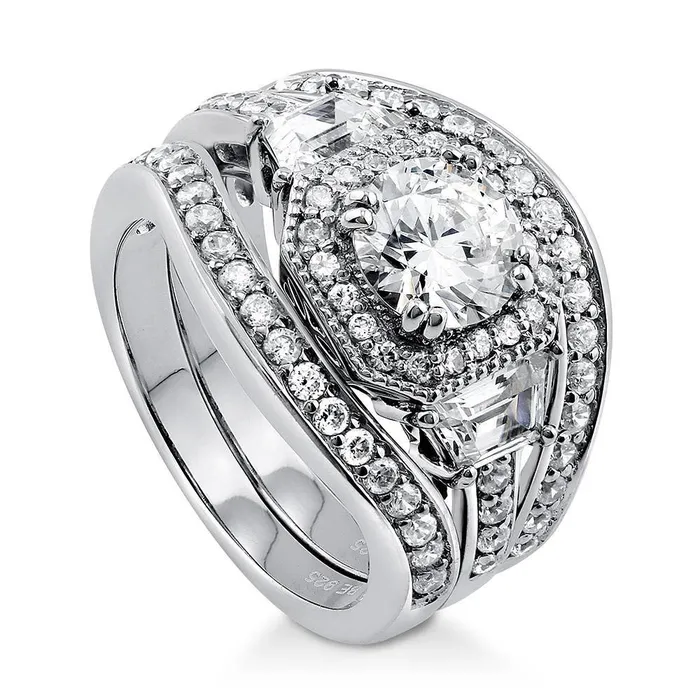 BERRICLE Rings Halo Art Deco CZ Ring Set in Sterling Silver