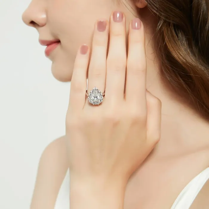BERRICLE Rings Halo Milgrain Pear CZ Ring Set in Sterling Silver