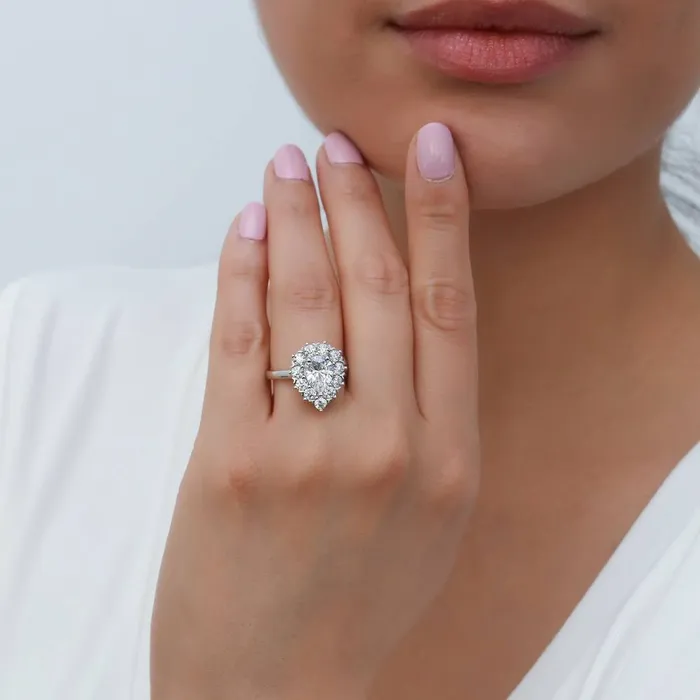 BERRICLE Rings Halo Milgrain Pear CZ Ring Set in Sterling Silver