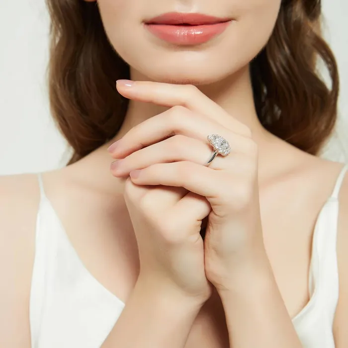 BERRICLE Rings Halo Milgrain Pear CZ Ring Set in Sterling Silver