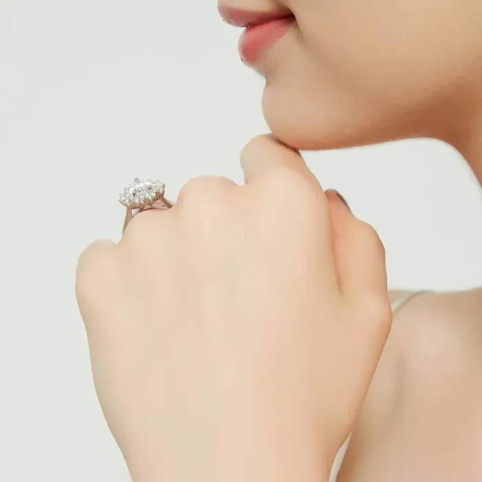 BERRICLE Rings Halo Milgrain Pear CZ Ring Set in Sterling Silver