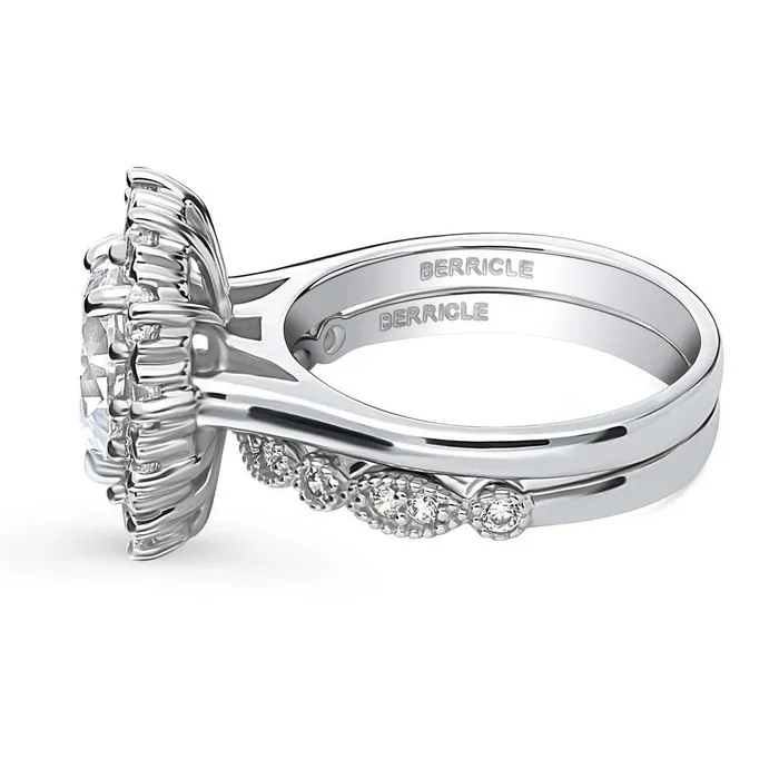 BERRICLE Rings Halo Milgrain Pear CZ Ring Set in Sterling Silver
