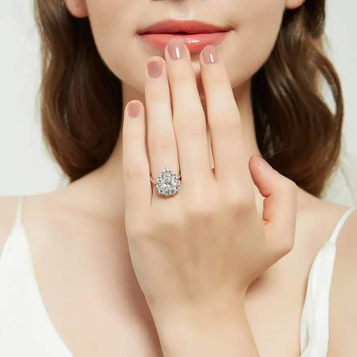 BERRICLE Rings Halo Milgrain Pear CZ Ring Set in Sterling Silver