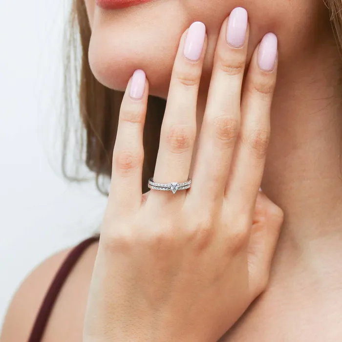BERRICLE Rings Solitaire 03ct Pear CZ Ring Set in Sterling Silver