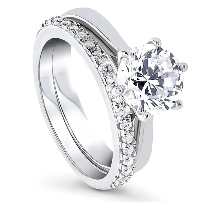 BERRICLE Solitaire 2ct CZ Ring Set in Sterling Silver Rings