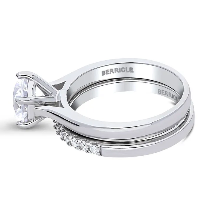BERRICLE Solitaire 2ct CZ Ring Set in Sterling Silver Rings
