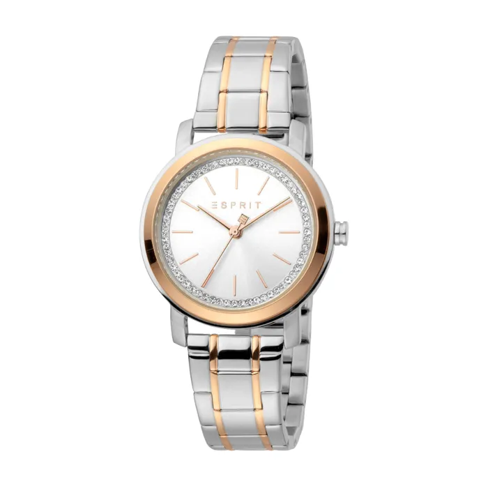 Bracelets Esprit Women Watch Two Tone Silver Rose Gold Color Case Silver Dial Two Tone Silver Rose Gold Color Stainless Steel Metal Bracelet Esprit