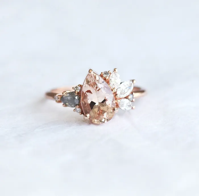 Capucinne Khaleesi Pear Morganite Diamond Cluster Ring Rings