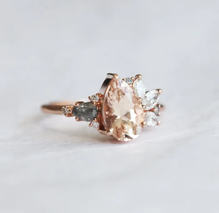 Capucinne Khaleesi Pear Morganite Diamond Cluster Ring Rings