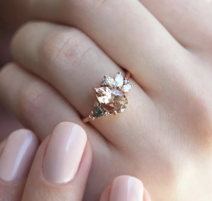 Capucinne Khaleesi Pear Morganite Diamond Cluster Ring Rings