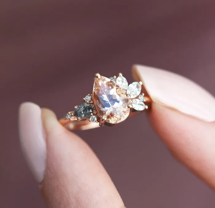 Capucinne Khaleesi Pear Morganite Diamond Cluster Ring Rings