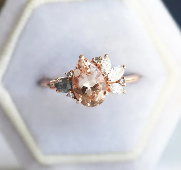 Capucinne Khaleesi Pear Morganite Diamond Cluster Ring Rings