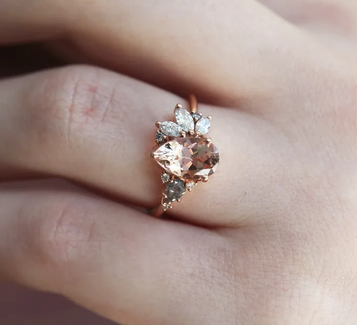 Capucinne Khaleesi Pear Morganite Diamond Cluster Ring Rings