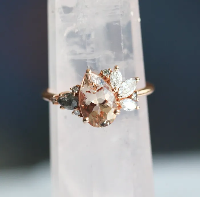 Capucinne Khaleesi Pear Morganite Diamond Cluster Ring Rings