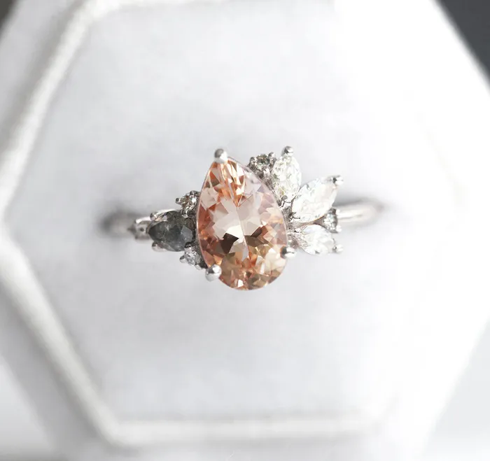 Capucinne Khaleesi Pear Morganite Diamond Cluster Ring Rings