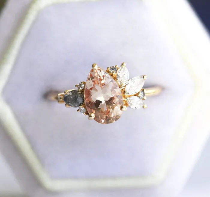 Capucinne Khaleesi Pear Morganite Diamond Cluster Ring Rings