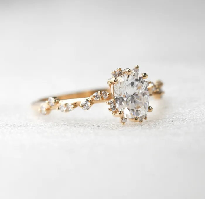 Capucinne Rings Bokeh Oval Lab Diamond Ring