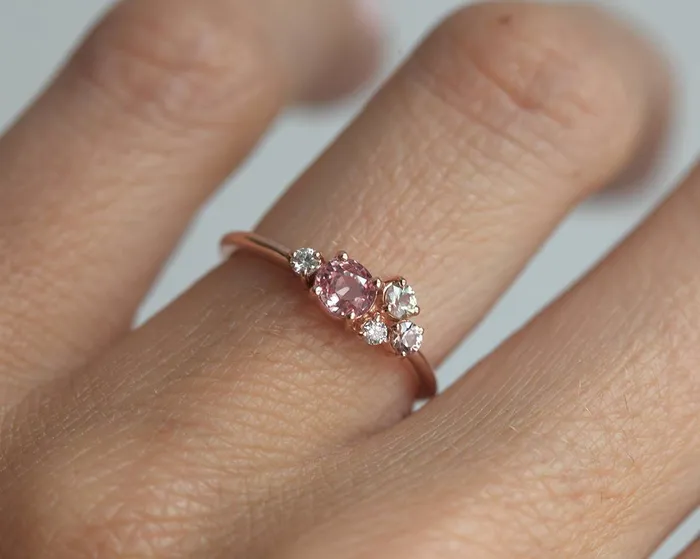 Capucinne Rings Madison Peach Sapphire Diamond Cluster Ring