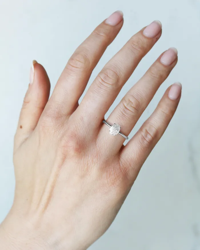 Capucinne Rings Oval Tapered Solitaire Diamond Ring