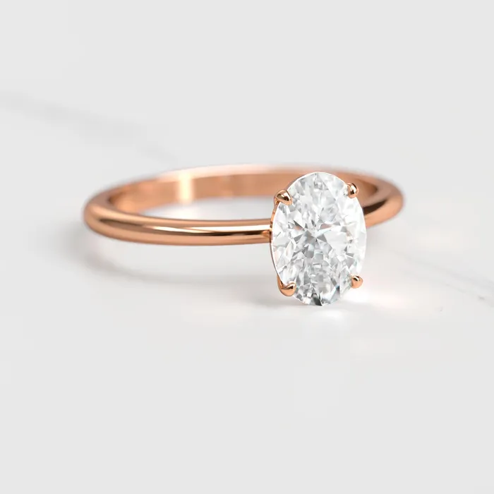 Capucinne Rings Oval Tapered Solitaire Diamond Ring