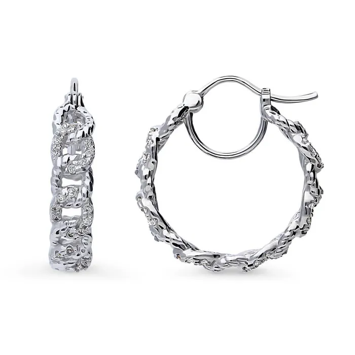 Earrings BERRICLE Woven CZ Medium Hoop Earrings in Sterling Silver 09