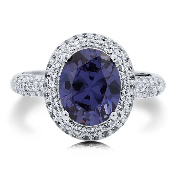 Halo Blue Oval CZ Ring in Sterling Silver BERRICLE Rings