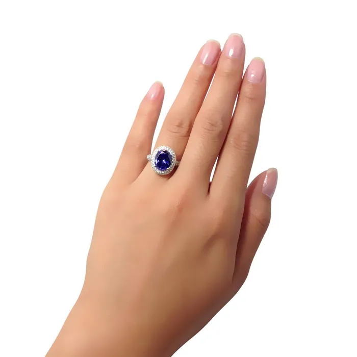Halo Blue Oval CZ Ring in Sterling Silver BERRICLE Rings