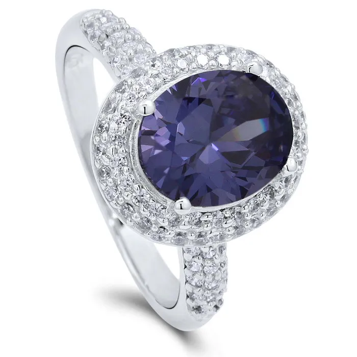 Halo Blue Oval CZ Ring in Sterling Silver BERRICLE Rings
