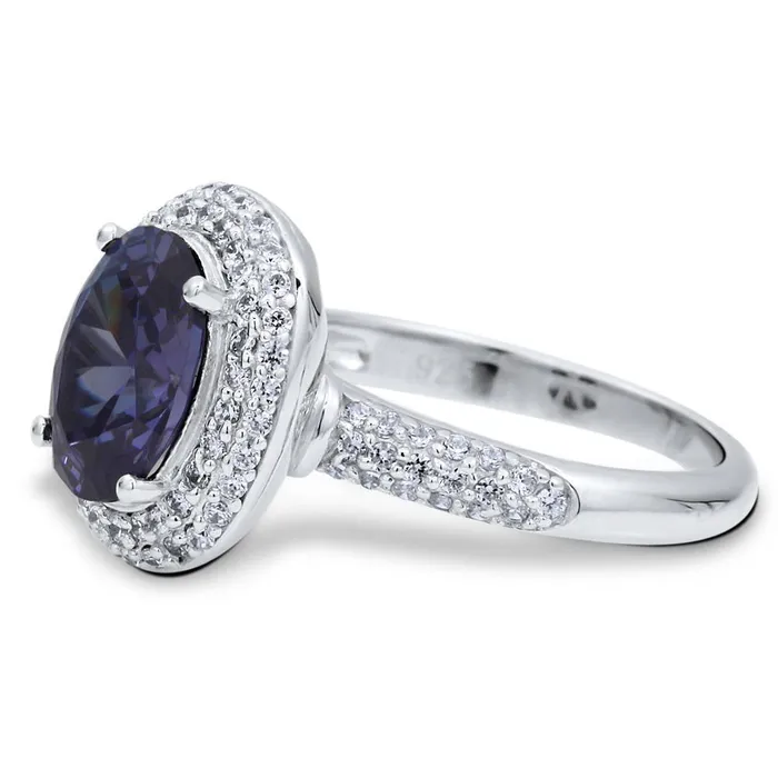 Halo Blue Oval CZ Ring in Sterling Silver BERRICLE Rings