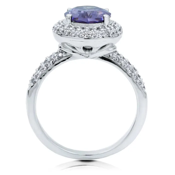 Halo Blue Oval CZ Ring in Sterling Silver BERRICLE Rings