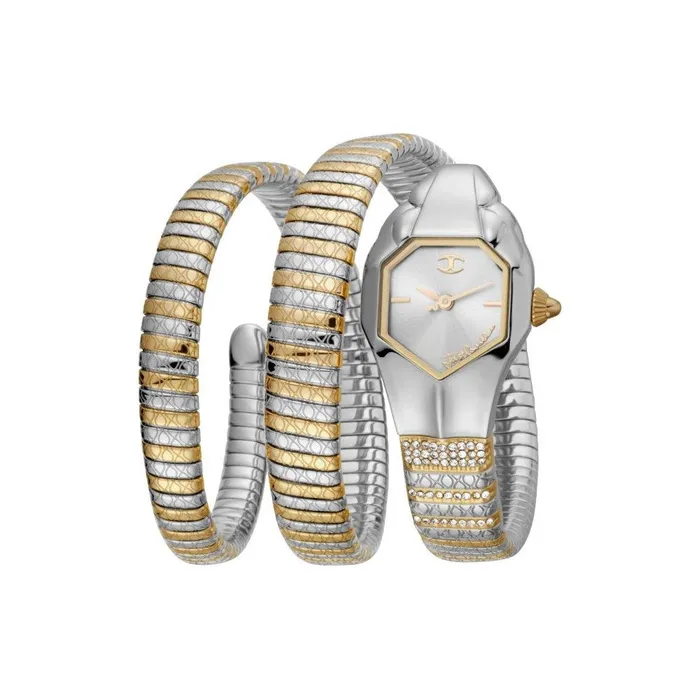 Just Cavalli Bracelets Just Cavalli Ladies Watch With Silver Gold Case And Two Round Snake Silver Gold Bracelet With Stone