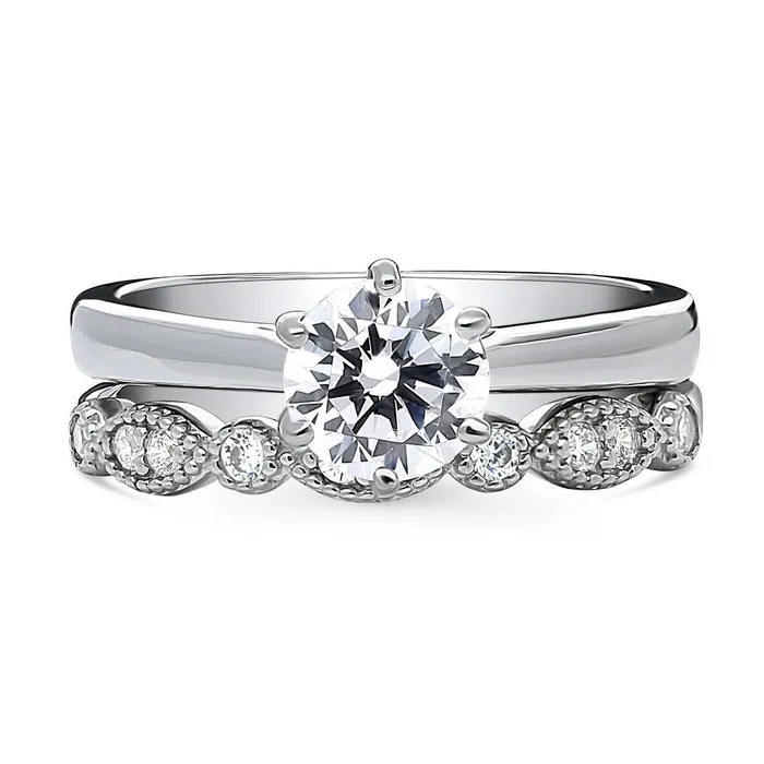 Milgrain Solitaire 1ct CZ Ring Set in Sterling Silver BERRICLE Rings