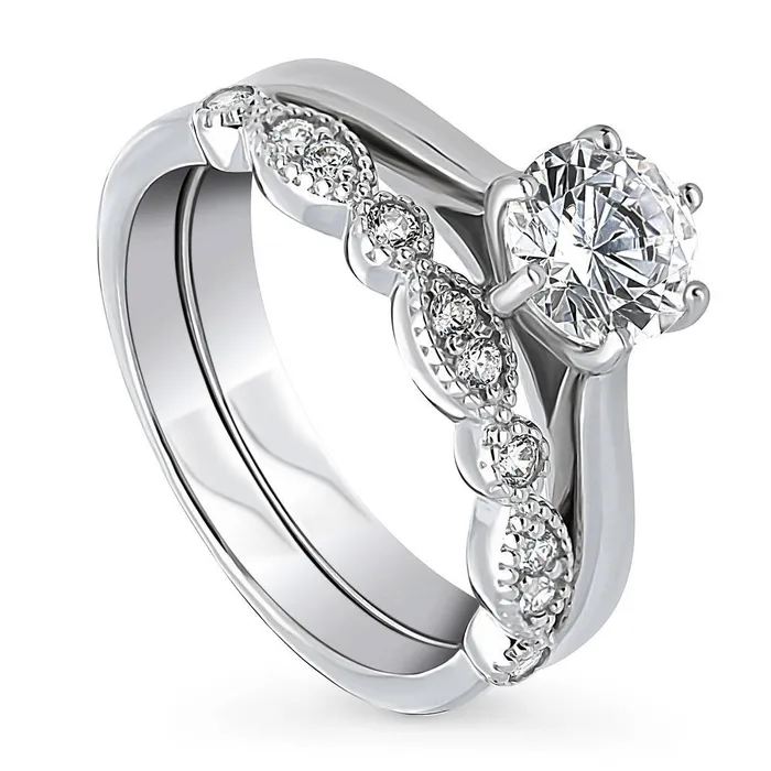 Milgrain Solitaire 1ct CZ Ring Set in Sterling Silver BERRICLE Rings