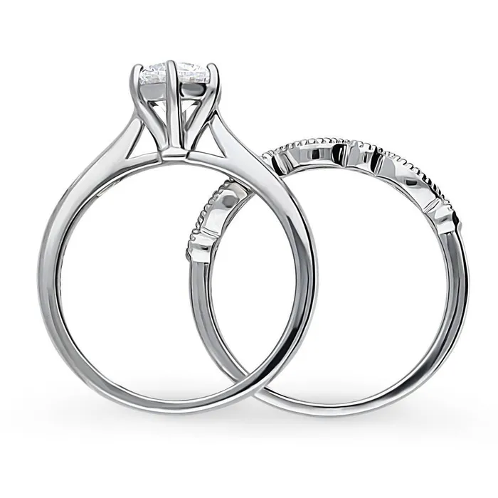 Milgrain Solitaire 1ct CZ Ring Set in Sterling Silver BERRICLE Rings