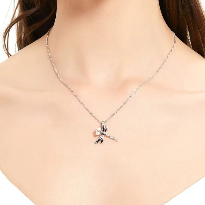 Necklaces BERRICLE Dragonfly Button Cultured Pearl Necklace in Sterling Silver