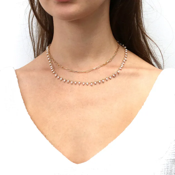 Paperclip Imitation Pearl Link Chain Necklace 2 Piece BERRICLE Necklaces