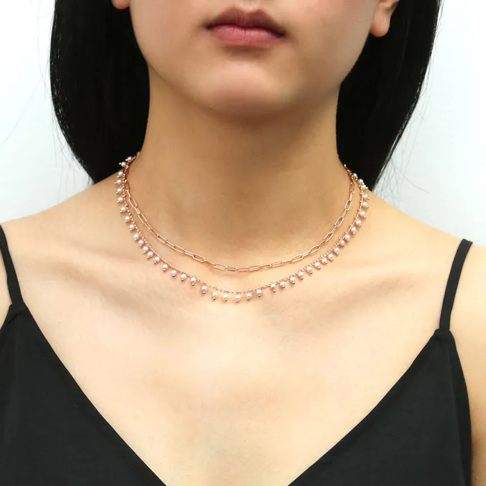 Paperclip Imitation Pearl Link Chain Necklace 2 Piece BERRICLE Necklaces