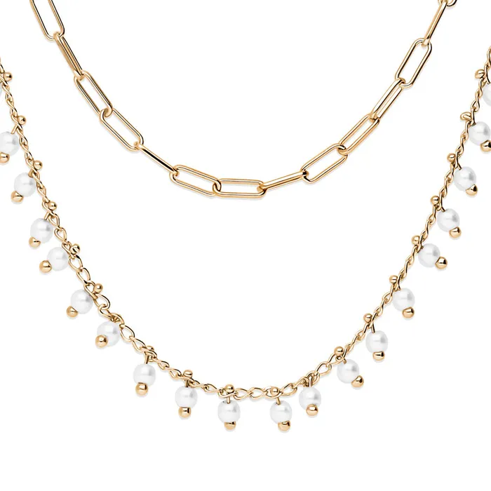 Paperclip Imitation Pearl Link Chain Necklace 2 Piece BERRICLE Necklaces