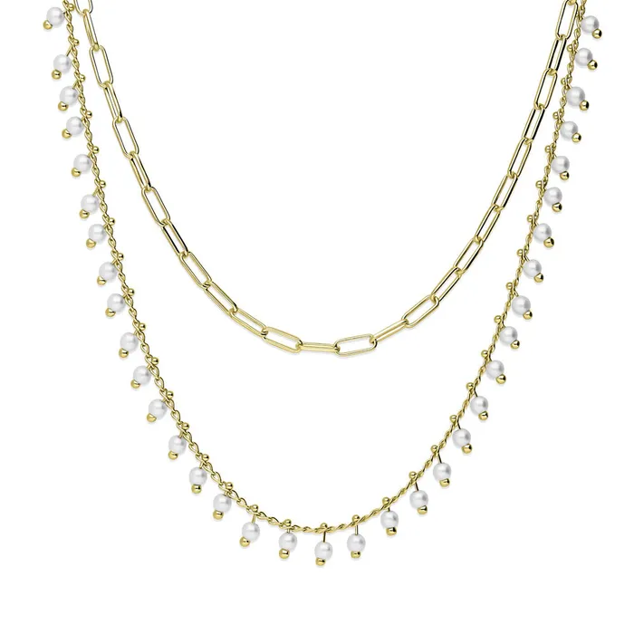 Paperclip Imitation Pearl Link Chain Necklace 2 Piece BERRICLE Necklaces