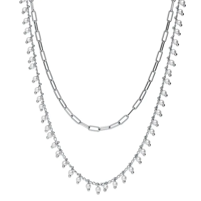 Paperclip Imitation Pearl Link Chain Necklace 2 Piece BERRICLE Necklaces