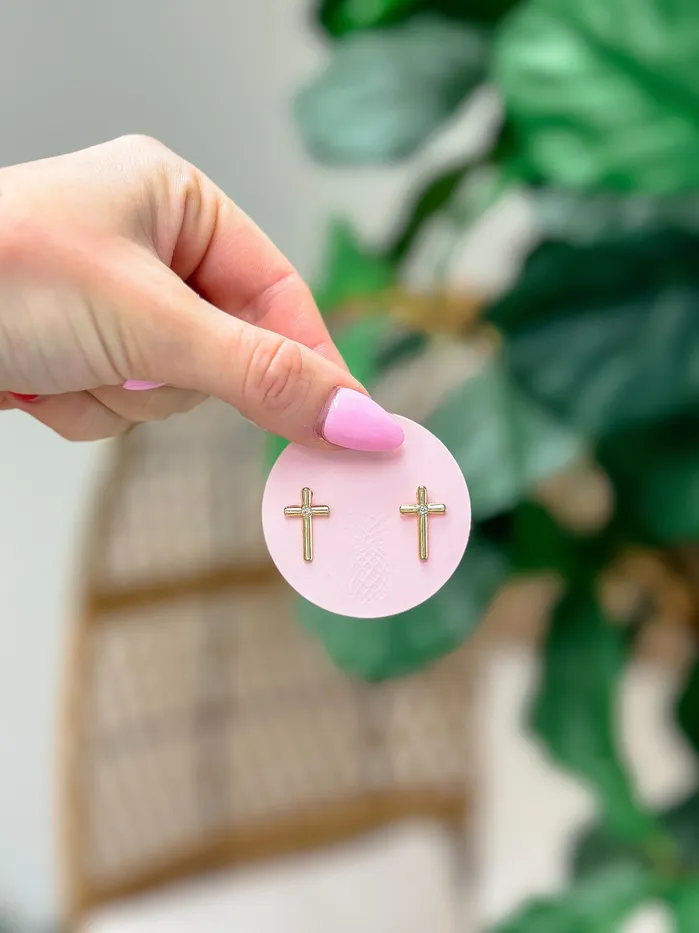 Prep Obsessed Gold Cross Stud Earrings Earrings