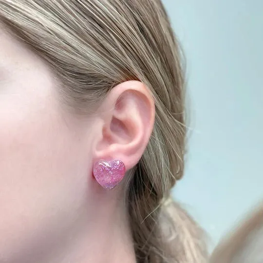 Prep Obsessed JJ Earrings Pink Glitter Heart Stud Earrings