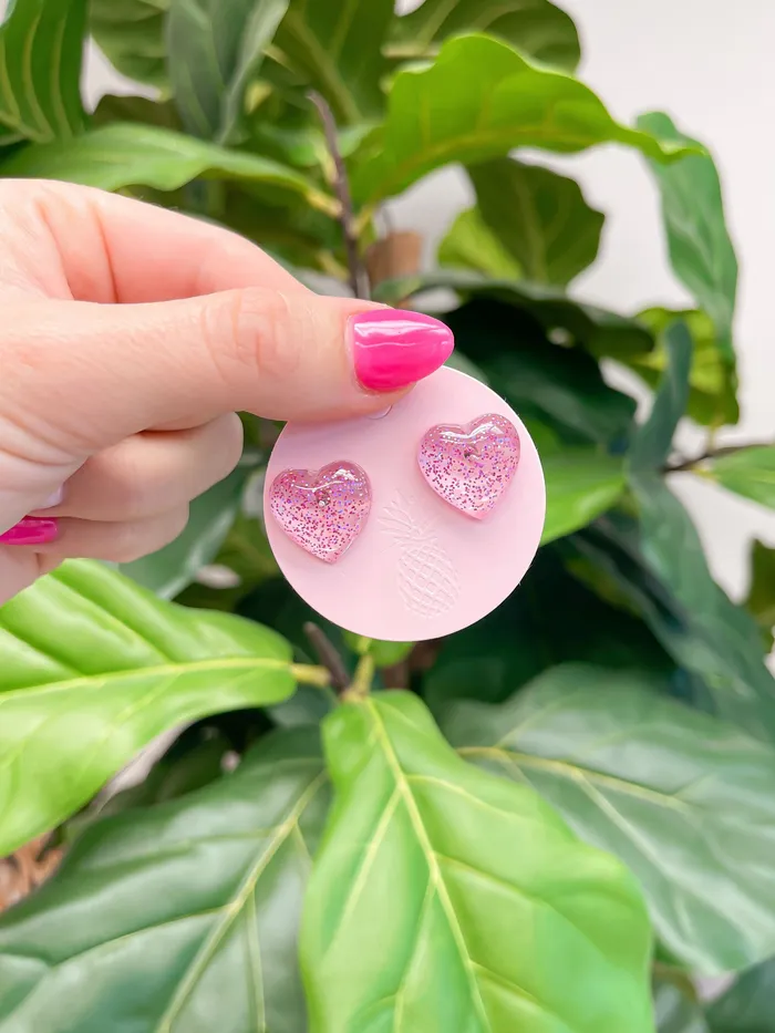 Prep Obsessed JJ Earrings Pink Glitter Heart Stud Earrings