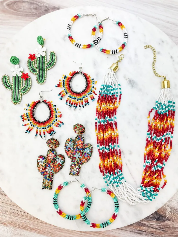 Prep Obsessed MOA Necklaces Multi Layered Serape Stripe Beaded Necklace